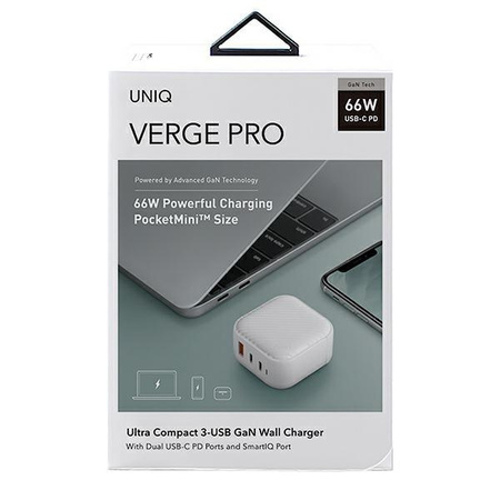 Ładowarka sieciowa Uniq Verge Pro 66W GaN USB-C - biała