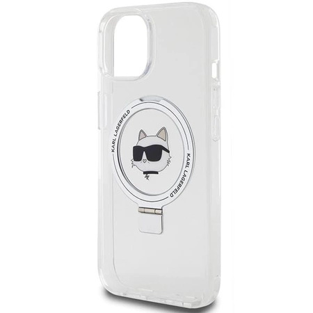 Etui Karl Lagerfeld Ring Stand Choupette Head MagSafe do iPhone 15 - białe