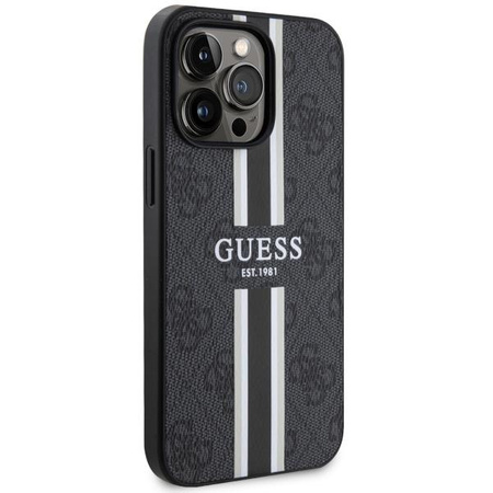 Etui Guess GUHMP13XP4RPSK na iPhone 13 Pro Max - czarne 4G Printed Stripes MagSafe