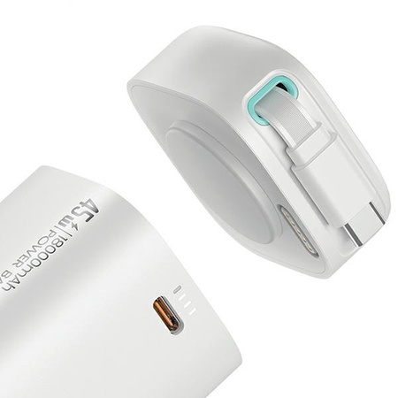 USAMS Powerbank ze zwijanym kablem USB-CRetractable 18000 mAh PD45W Fast Charge XMF Series biały/white 20KCD21602 (US-CD216)
