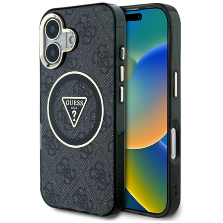 GUESS ETUI IML METAL GLITTER 4G CIRCLE TRIANGLE DO IPHONE 16 DO MAGSAFE