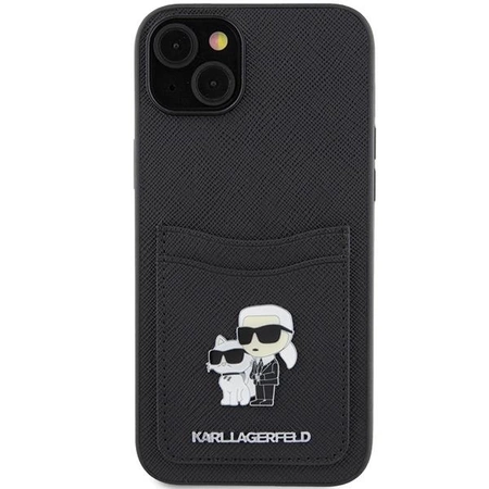 Etui Karl Lagerfeld Saffiano Cardslot Karl&Choupette Metal Pin do iPhone 15 - czarne