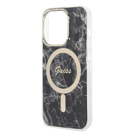 Guess zestaw ładowarka MagSafe + etui do iPhone 14 Pro 6,1" czarne Marble (GUBPP14LHMEACSK)