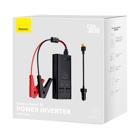 Baseus samochodowa przetwornica inwerter prądu 150W 12V / 500W  220V (wtyczka EU i CN) czarny (CGNB000101)