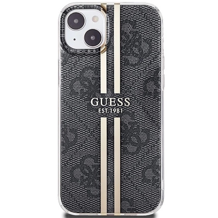 Etui Guess IML 4G Gold Stripe na iPhone 15 Plus / 14 Plus - czarne