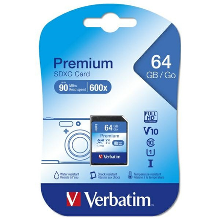 VERBATIM KARTA PAMIĘCI 64GB SDXC U1 DO APARATU FOTOGRAFICZNEGO 4K V10
