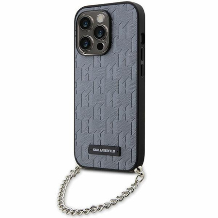 Etui Karl Lagerfeld KLHCP14XSACKLHPG na iPhone 14 Pro Max 6.7" - srebrne Saffiano Monogram Chain