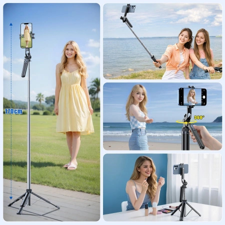 Selfie stick Wozinsky WC1Y70S teleskopowy tripod 1.7m z uchwytem na telefon - czarny