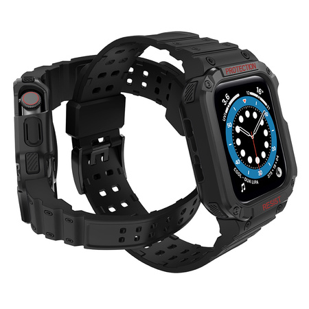 Protect Strap Band opaska z etui do Apple Watch 7 / 6 / 5 / 4 / 3 / 2 / SE (41 / 40 / 38mm) obudowa pancerny pokrowiec na zegarek czarny