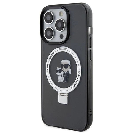 Etui Karl Lagerfeld Ring Stand Karl&Choupettte MagSafe do iPhone 15 Pro Max - czarne