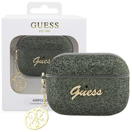 Etui Guess GUAP2GLGSHA na AirPods Pro 2 cover zielony/kaki Glitter Flake 4G Charm