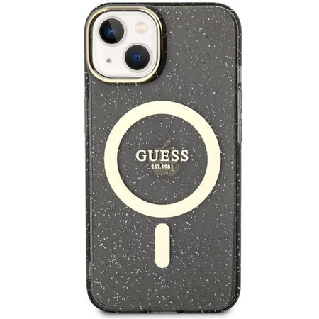 Etui Guess GUHMP14SHCMCGK na iPhone 14 - czarne Glitter Gold MagSafe