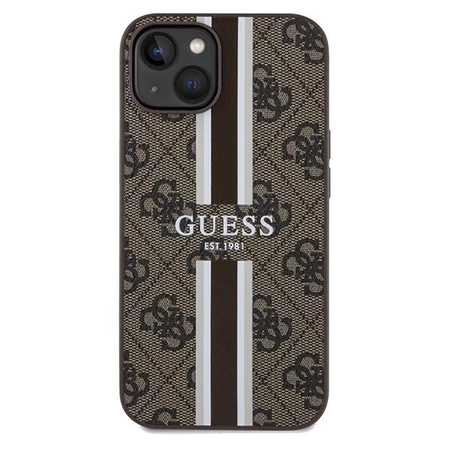 Etui Guess 4G Printed Stripes MagSafe na iPhone 15 / 14 / 13 - brązowe