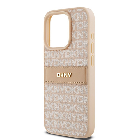 DKNY ETUI HARDCASE DO IPHONE 15 PRO LEATHER MONO STRIPE Z METALOWYM LOGO