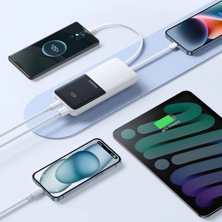 Powerbank Baseus Lipow 10000mAh 22,5W z dwoma wbudowanymi kablami (z kablem Baseus Simple USB-A - USB-C 3A 20cm) - biały
