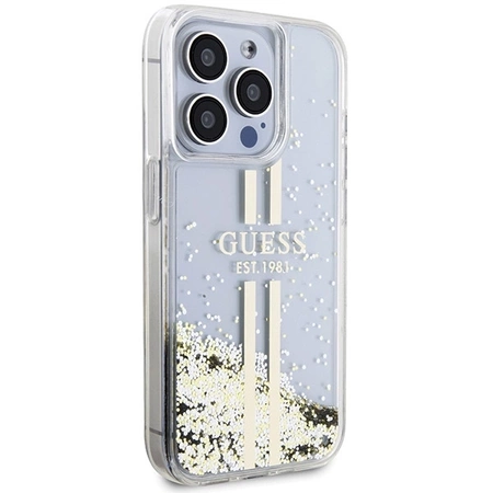 Etui Guess Liquid Glitter Gold Stripes na iPhone 15 Pro Max - przezroczyste