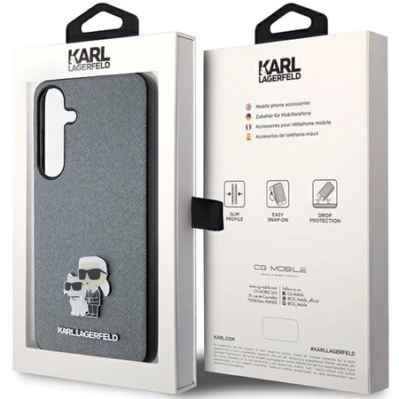 Etui Karl Lagerfeld Saffiano Karl&Choupette Metal Pin na Samsung Galaxy S24+ - szare