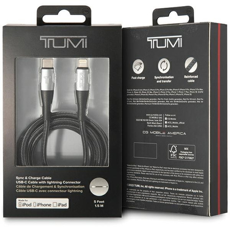 TUMI KABEL USB-C DO LIGHTNING 1,5M DO IPHONE 11 12 13 14 SZYBKIE ŁADOWANIE