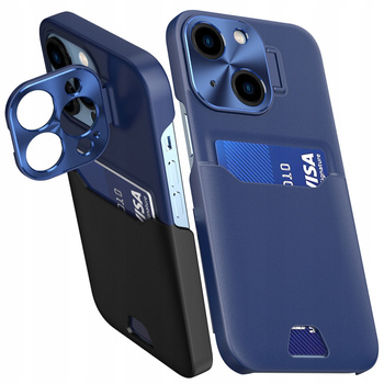 Leather Stand Case etui do iPhone 14 pokrowiec portfel na kartę z podstawką niebieskie