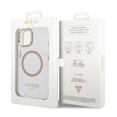 Etui Guess GUHMP14SHTRMD na iPhone 14 - złote Metal Outline Magsafe