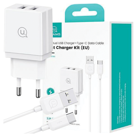 USAMS ŁADOWARKA 2xUSB-A + KABEL USB-C DO TELEFONÓW SZYBKIE ŁADOWANIE PD3.0