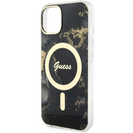 Etui Guess GUHMP14MHTMRSK na iPhone 14 Plus 6.7" - czarne Golden Marble MagSafe