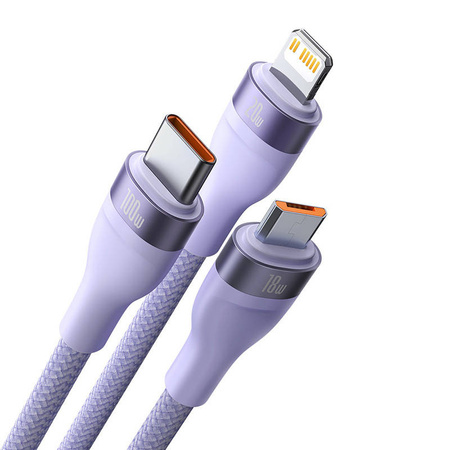 BASEUS KABEL PRZEWÓD 3W1 DO LIGHTNING IPHONE 12 13 14 USB-C MICRO 100W 1.5M