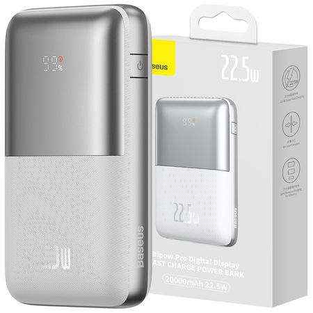 Powerbank Baseus Bipow Pro 20000mAh 22.5W biały z kablem USB Typu A - USB Typu C 3A 0.3m (PPBD030002)