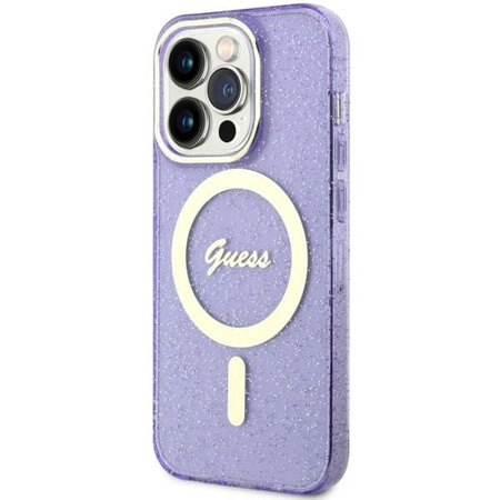 Etui Guess GUHMP14XHCMCGU na iPhone 14 Pro Max 6.7" purpurowy/purple hardcase Glitter Gold MagSafe