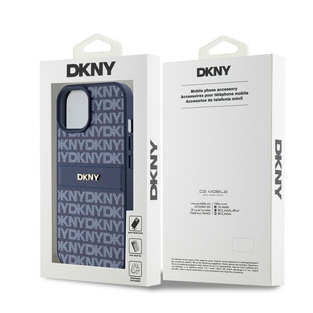DKNY ETUI HARDCASE DO IPHONE 15 14 13 Z LOGO METALOWYM LEATHER MONO STRIPE