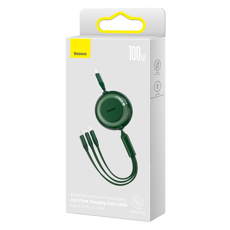 Baseus Bright Mirror 2 zwijany kabel przewód 3w1 USB Typ C - micro USB + Lightning + USB Typ C 3.5A 1.1m zielony (CAMJ010206)