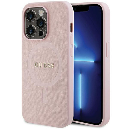 Etui Guess GUHMP13XPSAHMCP na iPhone 13 Pro Max - różowe Saffiano MagSafe