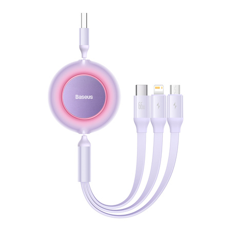 Baseus Bright Mirror 2 zwijany kabel przewód 3w1 USB Typ A - micro USB + Lightning + USB Typ C 66W 1.1m fioletowy (CAMJ010105)