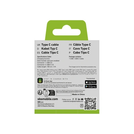 SBS KABEL USB-A DO USB-C DO IPHONE 12 13 14 1M Z PRZEJŚCIÓWKĄ DO ŁADOWANIA