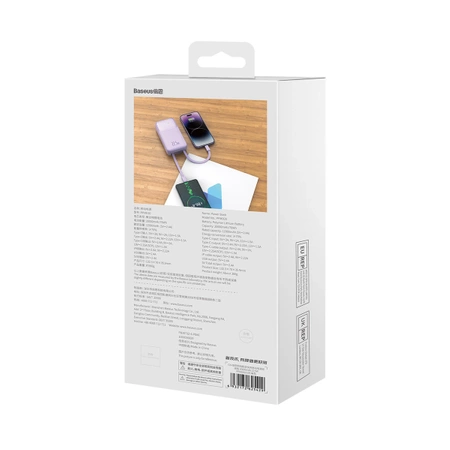 Powerbank Baseus Comet Series z wyświetlaczem 20000mAh 22.5W - fioletowy + kabel USB-A / USB-C