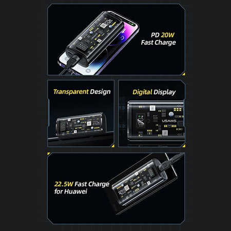 USAMS POWERBANK 9000MAH PD 20W DO TELEFONÓW IPHONE GALAXY SZYBKIE ŁADOWANIE