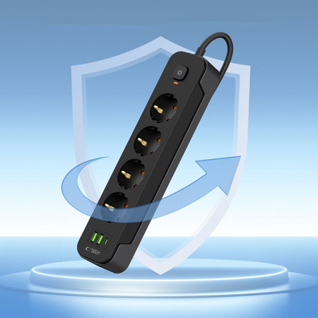 TECH-PROTECT LISTWA ZASILAJĄCA DO SMARTFONÓW 4 GNIAZDA 2 USB 1 TYPE-C 200CM