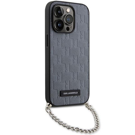 Etui Karl Lagerfeld KLHCP14XSACKLHPG na iPhone 14 Pro Max 6.7" - srebrne Saffiano Monogram Chain