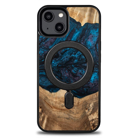Etui z drewna i żywicy na iPhone 15 MagSafe Bewood Unique Neptun - granatowo-czarne