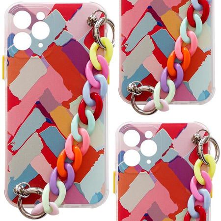 Color Chain Case żelowe elastyczne etui z łańcuchem łańcuszkiem zawieszką do iPhone XS / iPhone X wielokolorowy