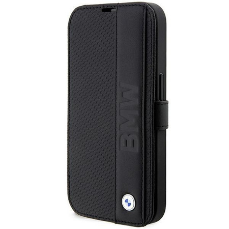 Etui BMW BMBKP14X22RDPK na iPhone 14 Pro Max - czarne bookcase Leather Textured&Stripe