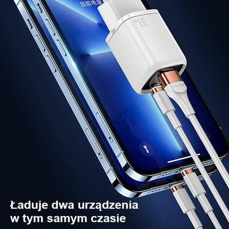 USAMS ŁADOWARKA 1XUSB-C 1XUSB T46 33W DO TELEFONÓW APPLE IPHONE PD3.0 QC3.0