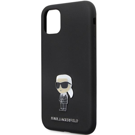 Etui Karl Lagerfeld KLHCN61SMHKNPK na iPhone 11 / Xr - czarne Silicone Ikonik Metal Pin