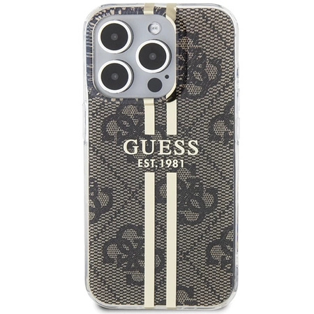 Etui Guess IML 4G Gold Stripe na iPhone 15 Pro Max - brązowe