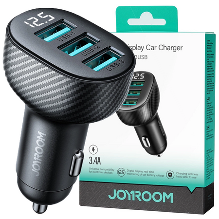 Ładowarka samochodowa Joyroom JR-CCD03 3.4A z wyświetlaczem 3x USB-A - czarna