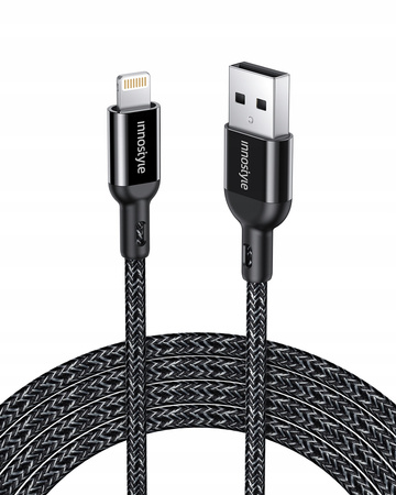INNOSTYLE POWERFLEX KABEL USB LIGHTNING MFI SZYBKIEGO ŁADOWANIA DO IPHONE KEVLAR 2M CZARNY