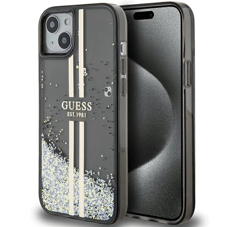 Etui Guess Liquid Glitter Gold Stripes na iPhone 15 Plus / 14 Plus - czarne