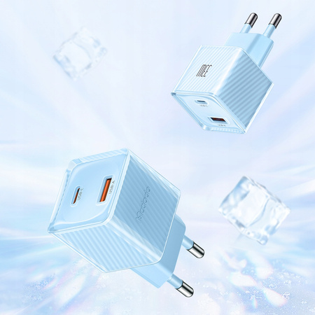 MCDODO FAST PHONE CHARGER POWER ADAPTER 2X USB USB-C 33W GAN BLUE