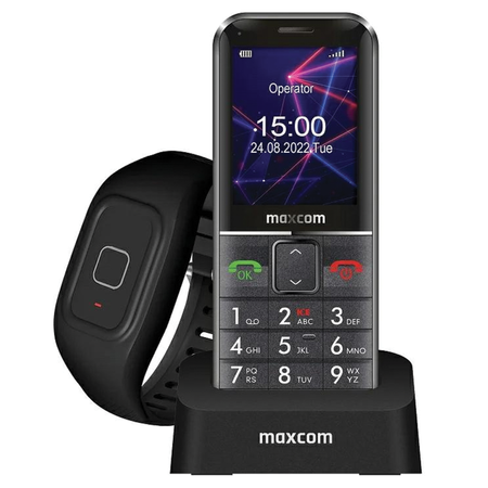 Maxcom Comfort MM735 ze stacją ładującą+ opaska SOS czarny/black