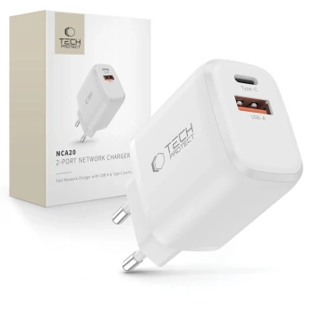 Ładowarka sieciowa Tech-Protect NCA20 PD 20W QC3.0 USB-A / USB-C- biała